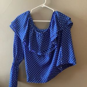 Micheal kores one sleeve blue polka dot blouse